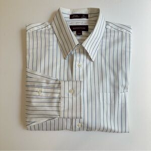Nordstrom Smartcare White Blue Stripe Wrinkle Free Dress Shirt Men Neck 16